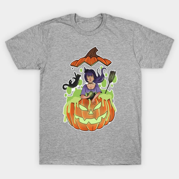 Pumpkin Cauldron Witch T-Shirt by Sofia Ahna Art